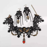 Halloween Lace Skull Necklace : Earrings Jewelry Set
