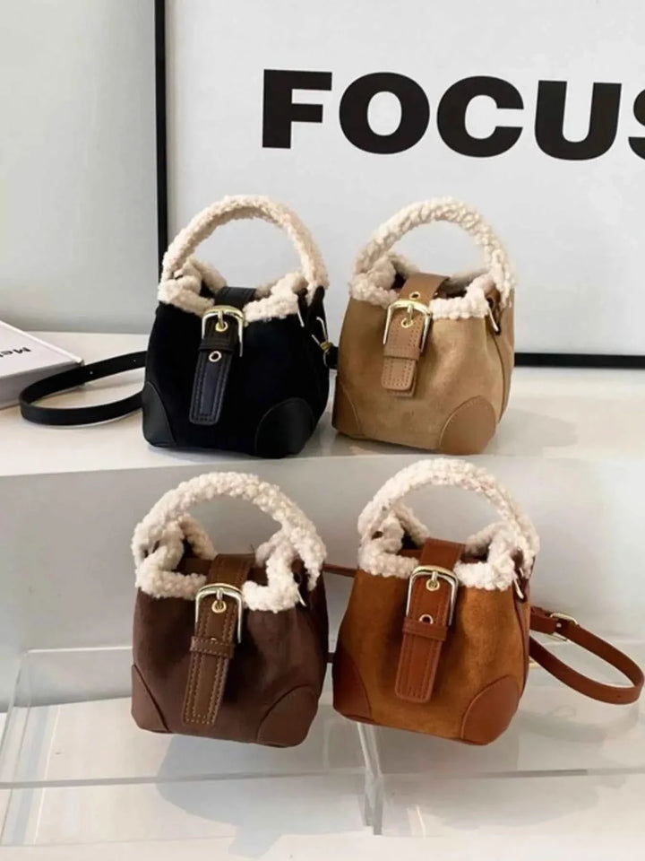 Fuzzy Trim Bucket : Crossbody Bag