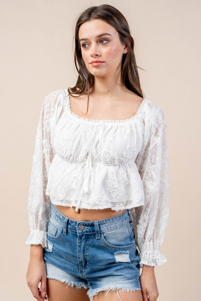 Bella Lace Angelica – 3D Off-Shoulder Floral Blouse in White - Wear with style