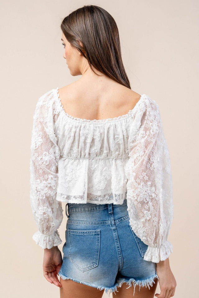 Bella Lace Angelica – 3D Off-Shoulder Floral Blouse in White - Wear with style