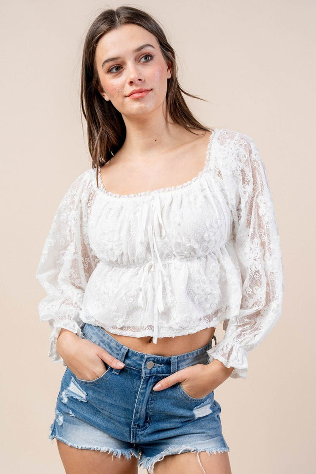 Bella Lace Angelica – 3D Off-Shoulder Floral Blouse in White - Wear with style