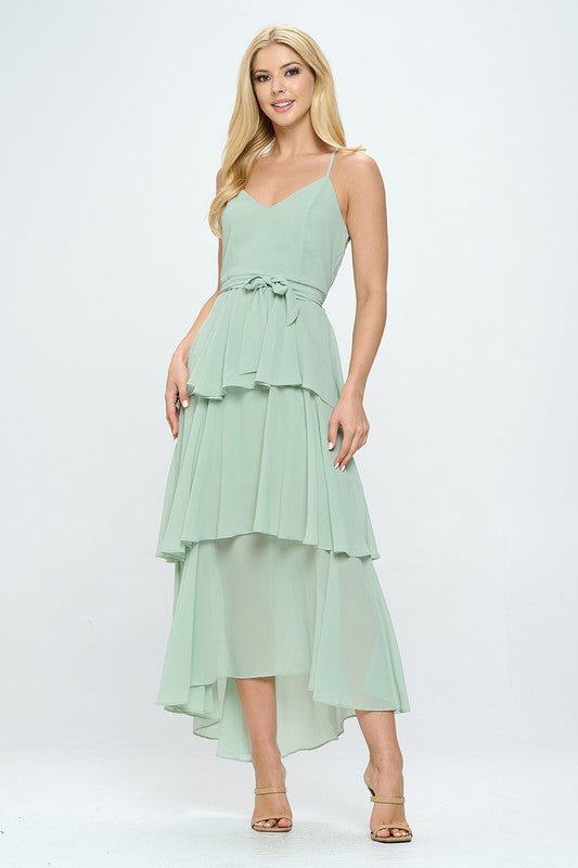 Belted Layered Hem Sleeveless Maxi Dress - Wear with style