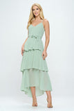 Belted Layered Hem Sleeveless Maxi Dress - Wear with style