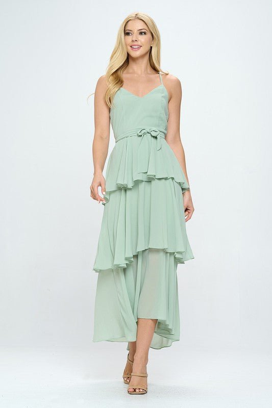 Belted Layered Hem Sleeveless Maxi Dress - Wear with style