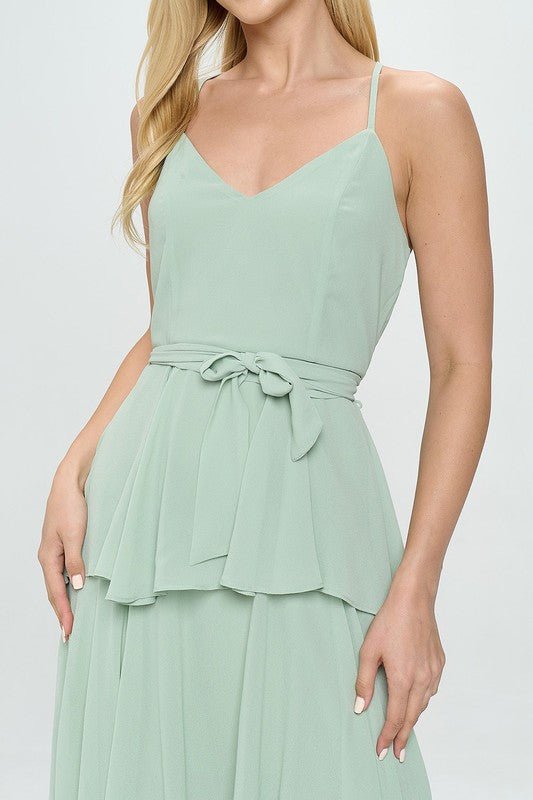 Belted Layered Hem Sleeveless Maxi Dress - Wear with style