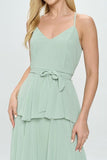 Belted Layered Hem Sleeveless Maxi Dress - Wear with style