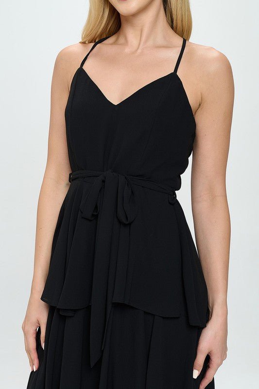 Belted Layered Hem Sleeveless Maxi Dress - Wear with style
