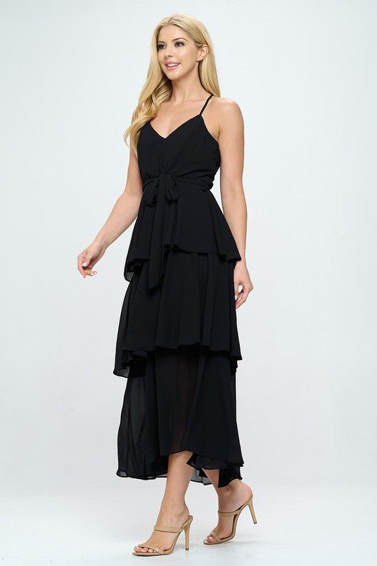 Belted Layered Hem Sleeveless Maxi Dress - Wear with style
