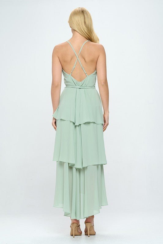 Belted Layered Hem Sleeveless Maxi Dress - Wear with style