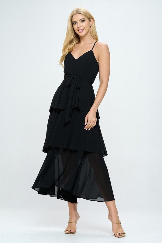 Belted Layered Hem Sleeveless Maxi Dress - Wear with style