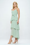 Belted Layered Hem Sleeveless Maxi Dress - Wear with style
