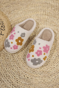 White Floral Fuzzy Winter Slippers With Cloudlike Comfort