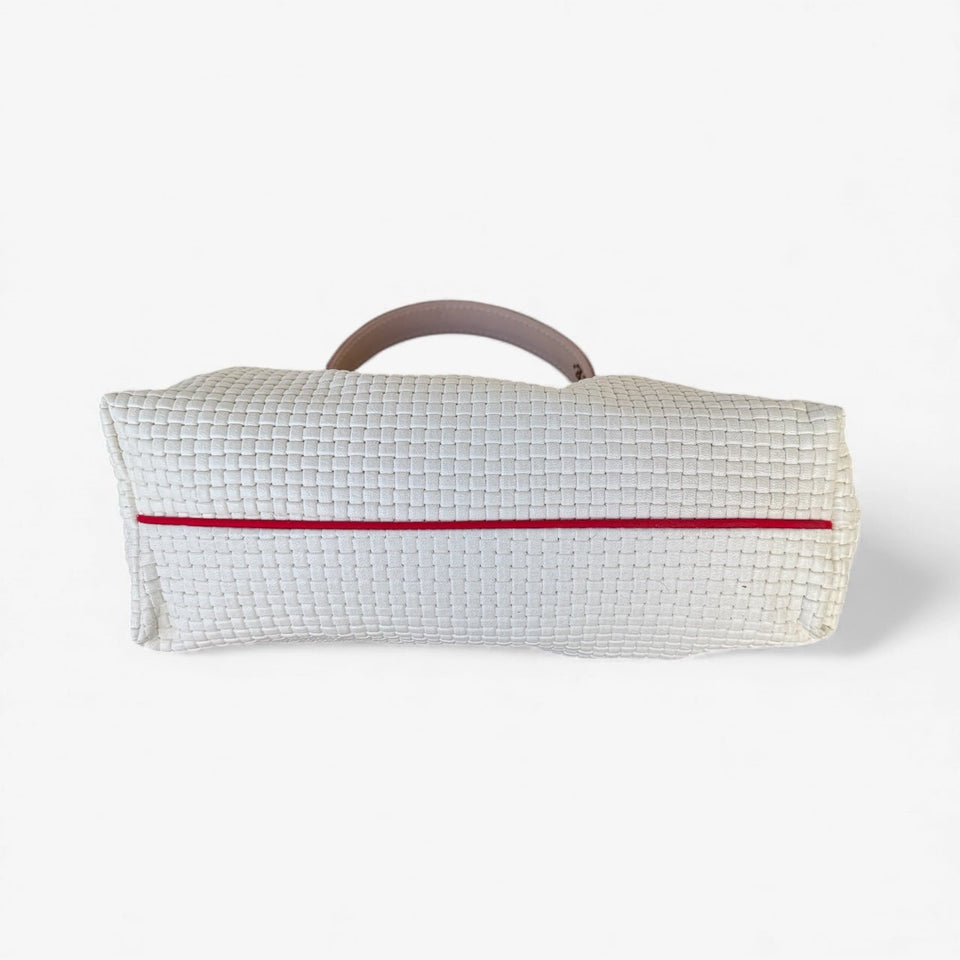 Blair - East West Shoulder Bag, Cream Woven Leather - Wear with style