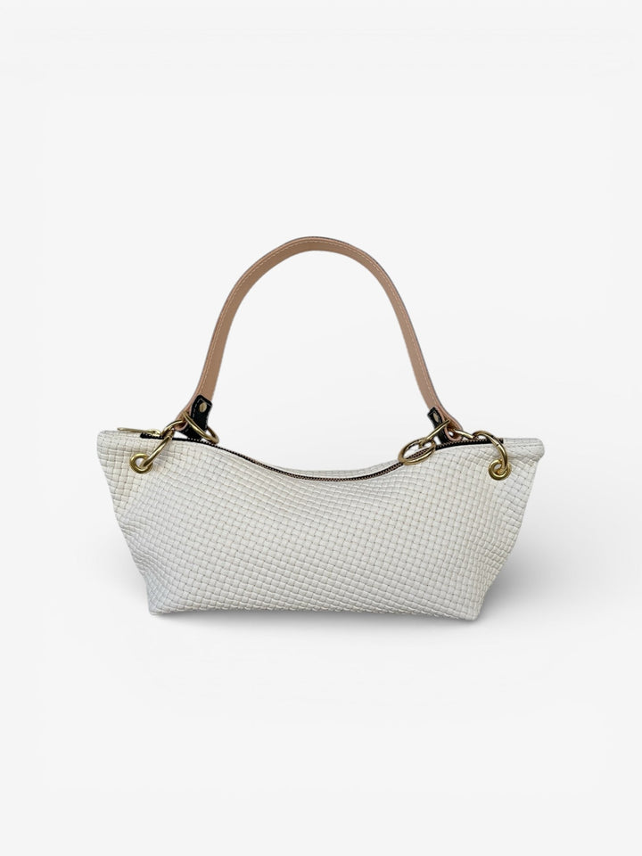 Blair - East West Shoulder Bag, Cream Woven Leather - Wear with style