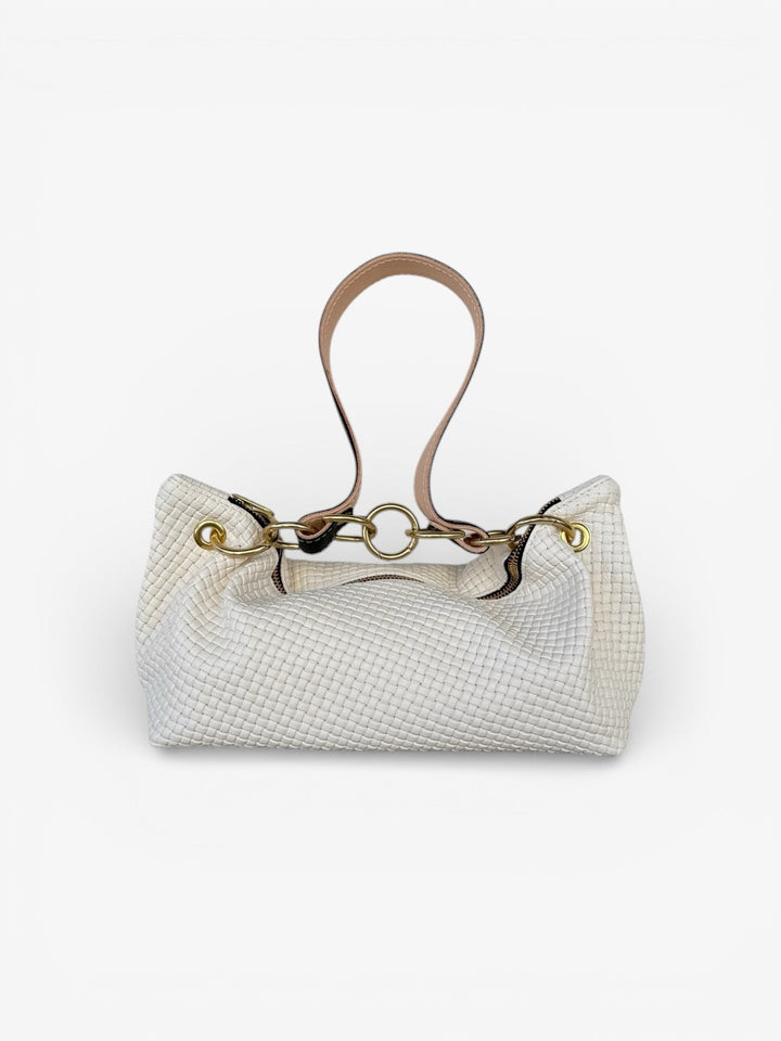 Blair - East West Shoulder Bag, Cream Woven Leather - Wear with style