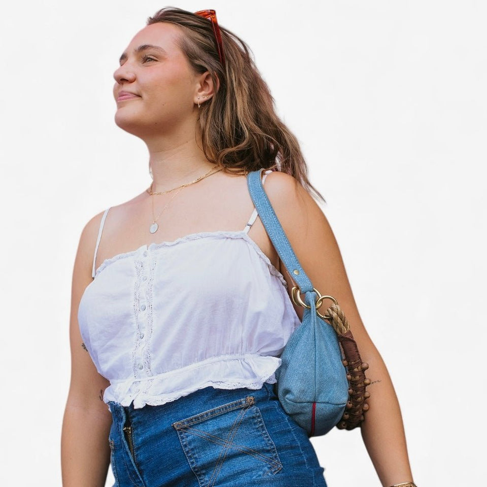 Blair - East West Shoulder Bag, Denim Leather - Wear with style