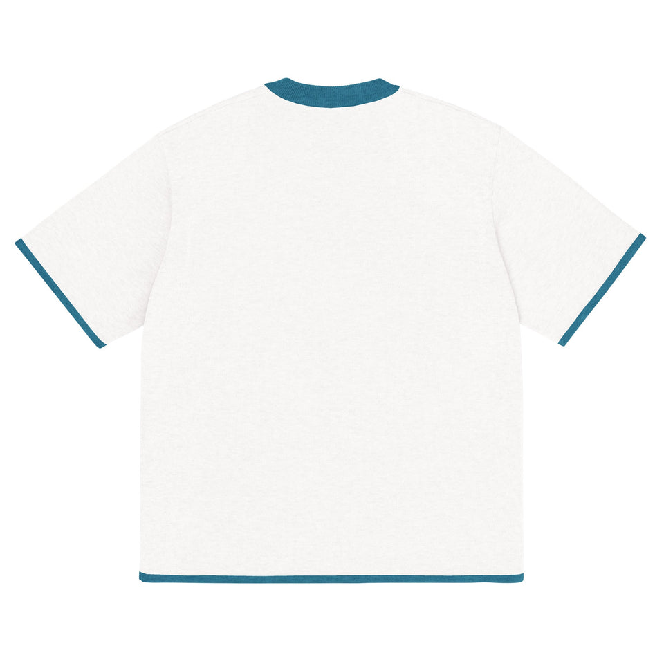 Bleach White with Aqua Blue Trim Knitted classic tee - Wear with style