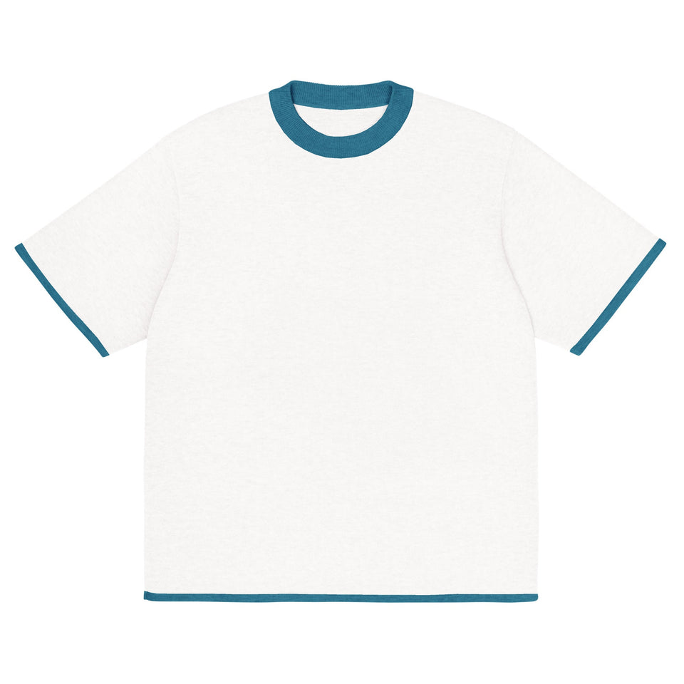 Bleach White with Aqua Blue Trim Knitted classic tee - Wear with style