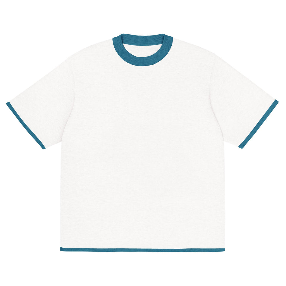 Bleach White with Aqua Blue Trim Knitted classic tee - Wear with style