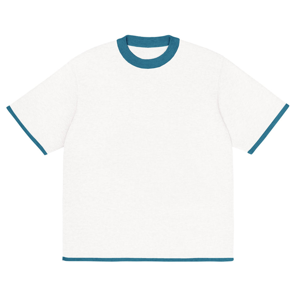 Bleach White with Aqua Blue Trim Knitted classic tee - Wear with style
