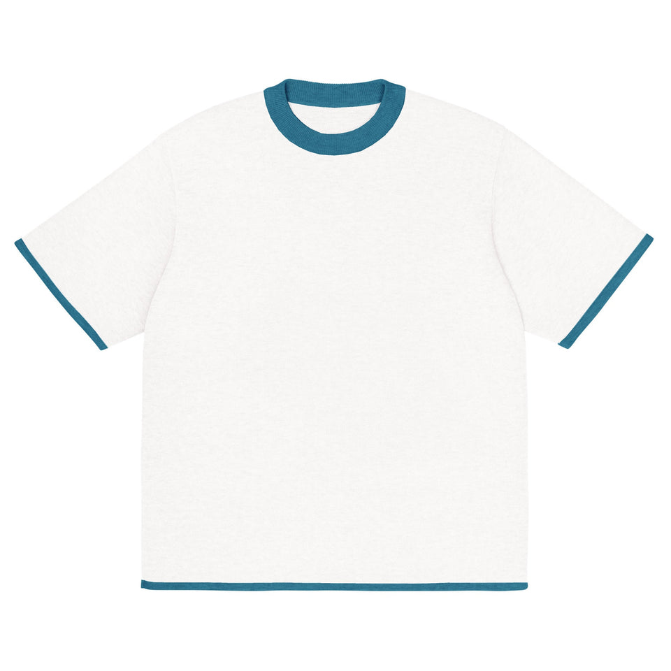 Bleach White with Aqua Blue Trim Knitted classic tee - Wear with style