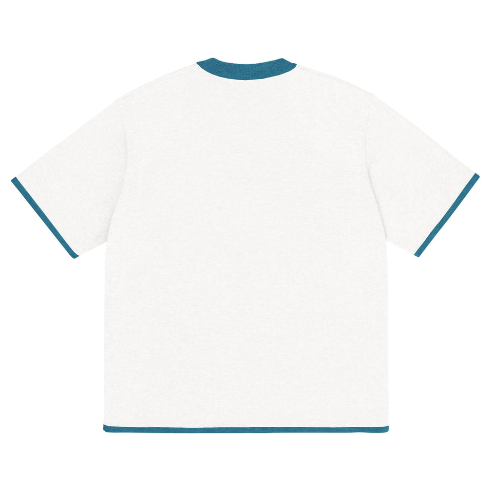 Bleach White with Aqua Blue Trim Knitted classic tee - Wear with style