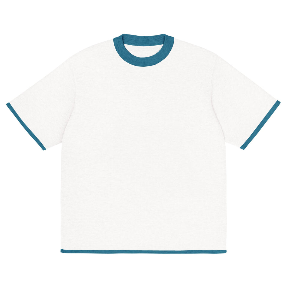 Bleach White with Aqua Blue Trim Knitted classic tee - Wear with style