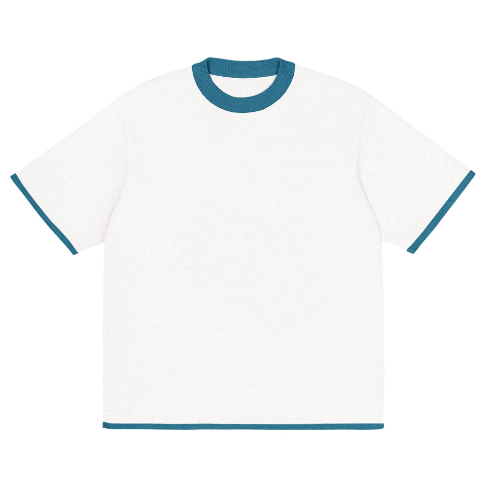 Bleach White with Aqua Blue Trim Knitted classic tee - Wear with style