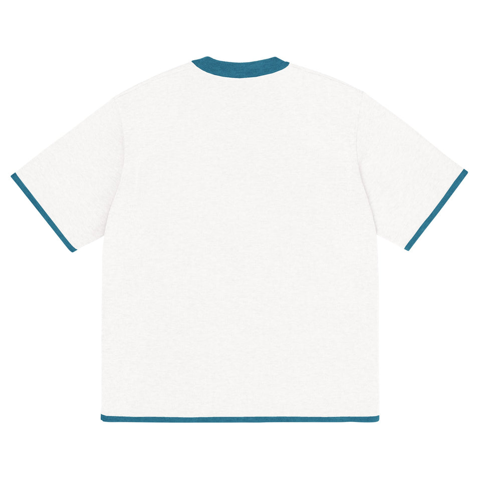 Bleach White with Aqua Blue Trim Knitted classic tee - Wear with style
