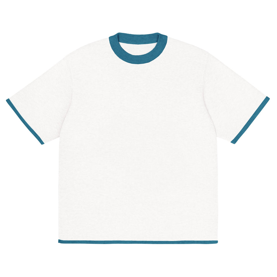 Bleach White with Aqua Blue Trim Knitted classic tee - Wear with style