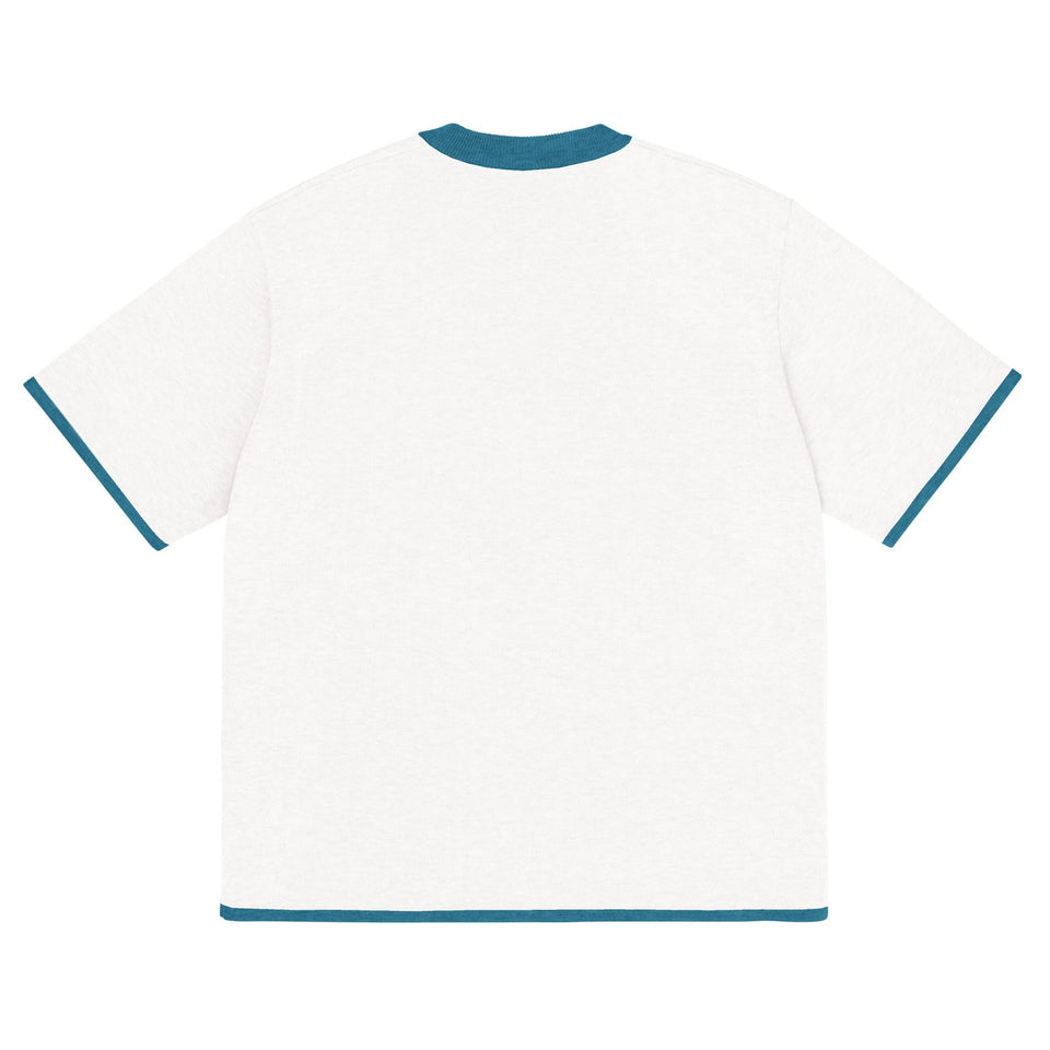 Bleach White with Aqua Blue Trim Knitted classic tee - Wear with style