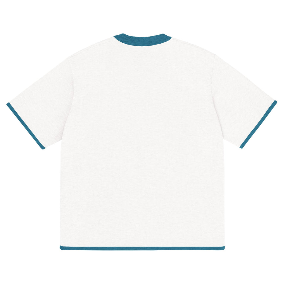 Bleach White with Aqua Blue Trim Knitted classic tee - Wear with style