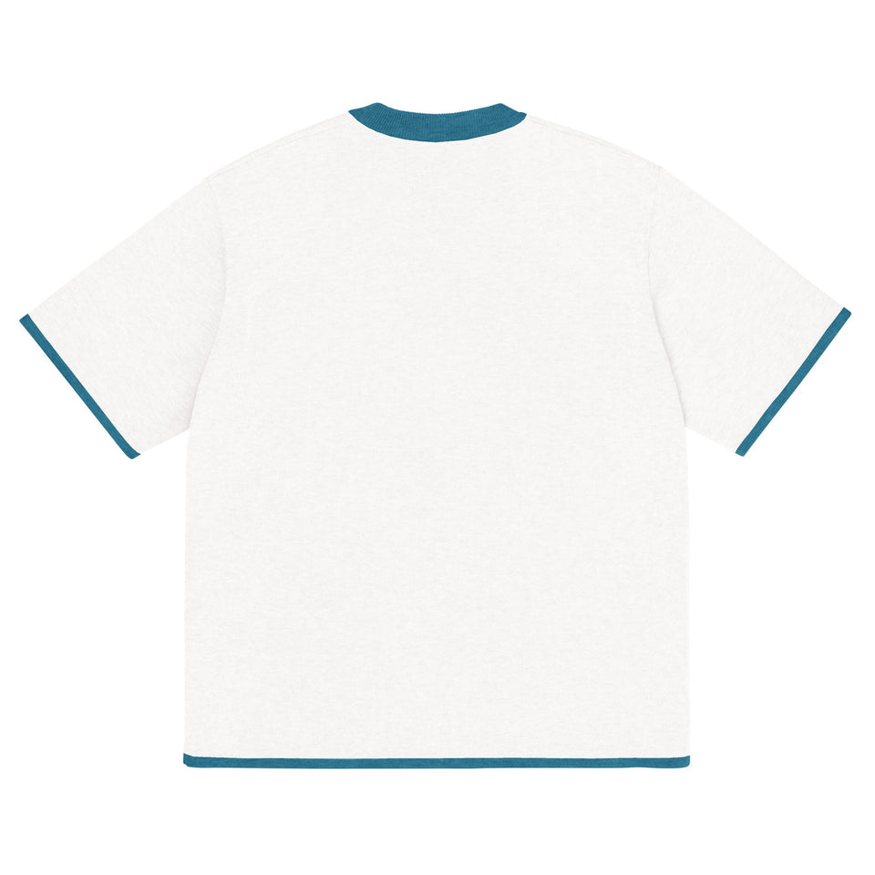 Bleach White with Aqua Blue Trim Knitted classic tee - Wear with style