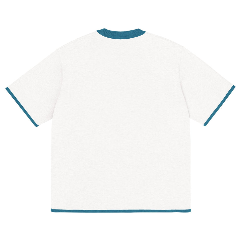 Bleach White with Aqua Blue Trim Knitted classic tee - Wear with style