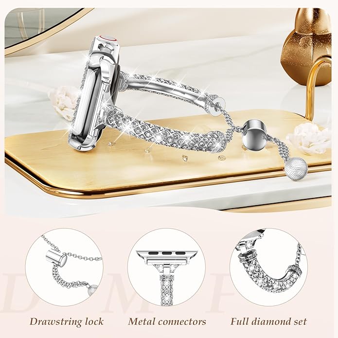 Bling Band Bracelet for Women | Compatible with Apple | Stainless Steel Dressy Metal Strap - Wear with style