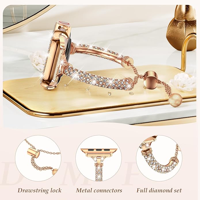 Bling Band Bracelet for Women | Compatible with Apple | Stainless Steel Dressy Metal Strap - Wear with style