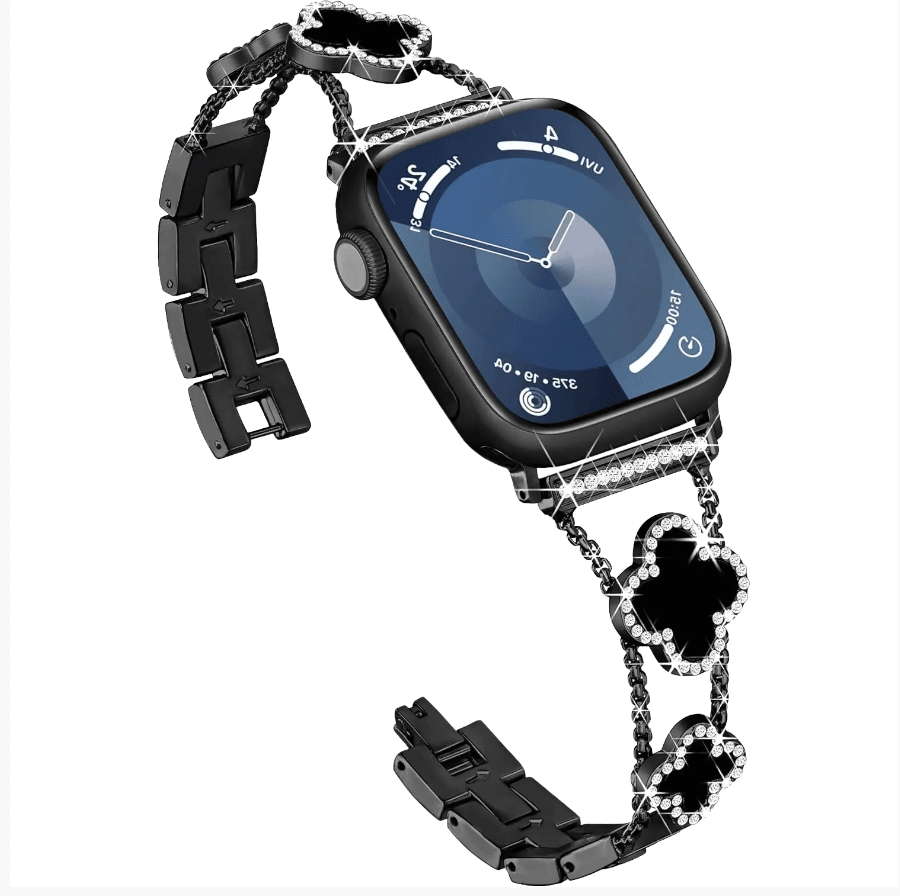 Bling Diamond Clover Bands for Women - Lucky, Cute & Sparkle Dressy Metal Bracelet Strap for Apple Watch - Wear with style