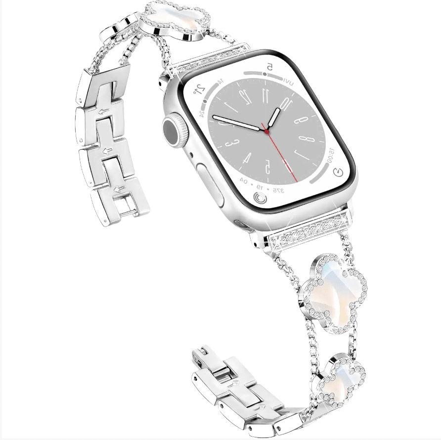 Bling Diamond Clover Bands for Women - Lucky, Cute & Sparkle Dressy Metal Bracelet Strap for Apple Watch - Wear with style