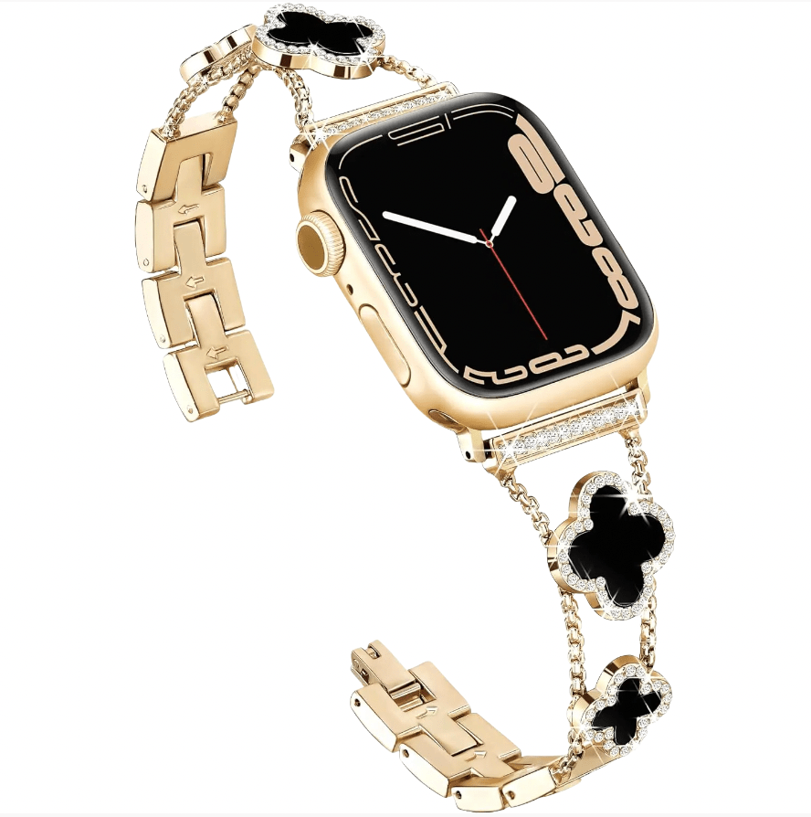 Bling Diamond Clover Bands for Women - Lucky, Cute & Sparkle Dressy Metal Bracelet Strap for Apple Watch - Wear with style