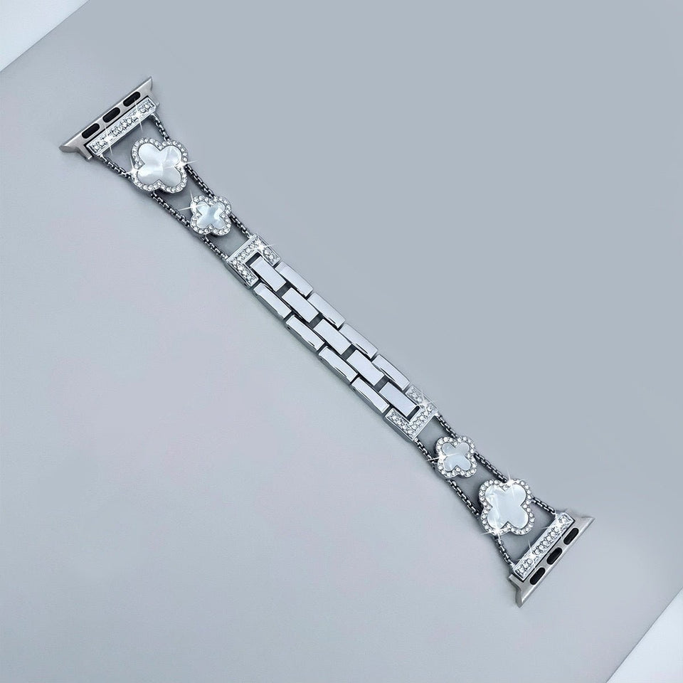 Bling Diamond Clover Bands for Women - Lucky, Cute & Sparkle Dressy Metal Bracelet Strap for Apple Watch - Wear with style
