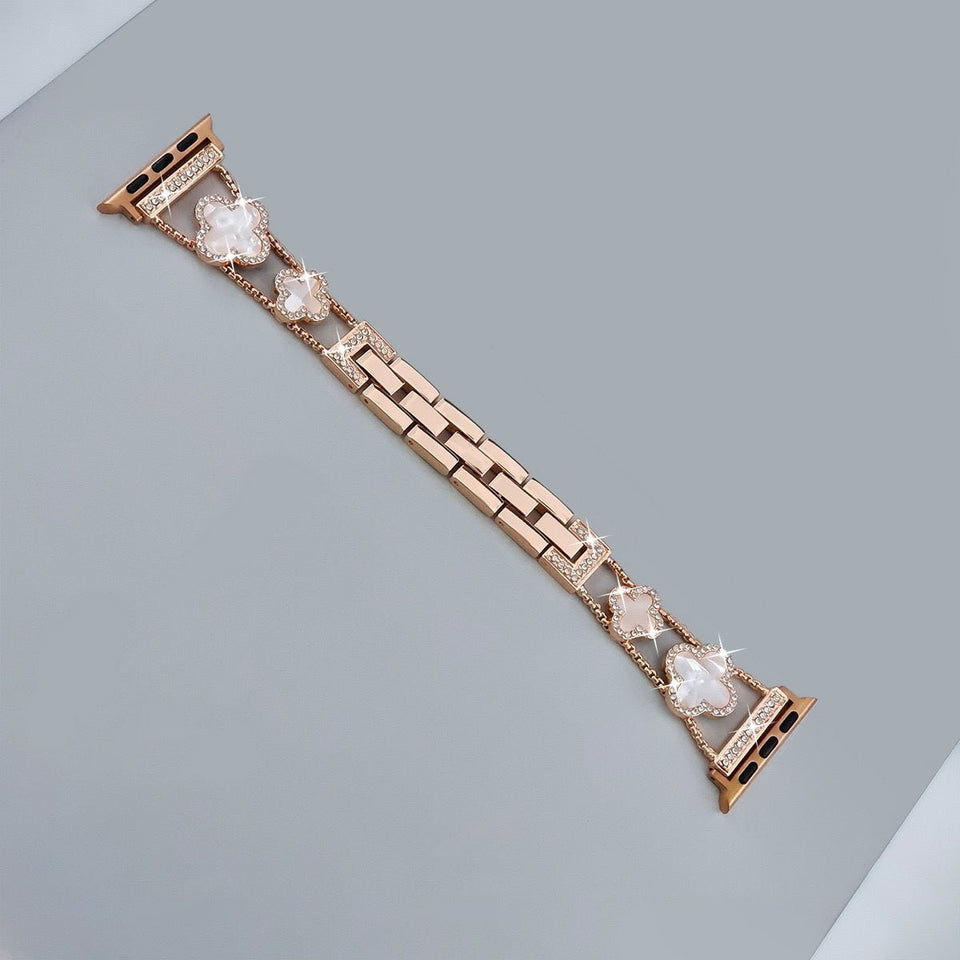 Bling Diamond Clover Bands for Women - Lucky, Cute & Sparkle Dressy Metal Bracelet Strap for Apple Watch - Wear with style
