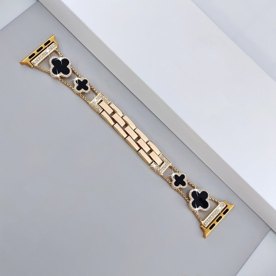 Bling Diamond Clover Bands for Women - Lucky, Cute & Sparkle Dressy Metal Bracelet Strap for Apple Watch - Wear with style