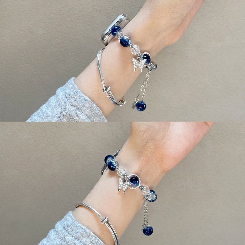 Blue Star Diamond Butterfly Chic Tweed Women's Watch Strap for Apple Watch - Wear with style