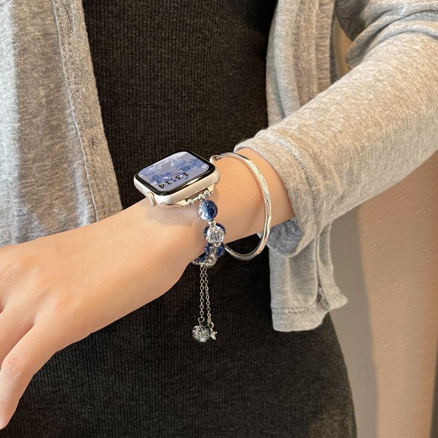 Blue Star Diamond Butterfly Chic Tweed Women's Watch Strap for Apple Watch - Wear with style
