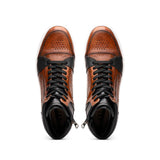 65-356-BRN BRAVO Italian Burnished Calfskin High Top Dress Sneaker Black / Brown
