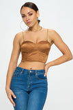 Brittney Gold Chain Strap Satin Solid Bustier Crop Top - Wear with style