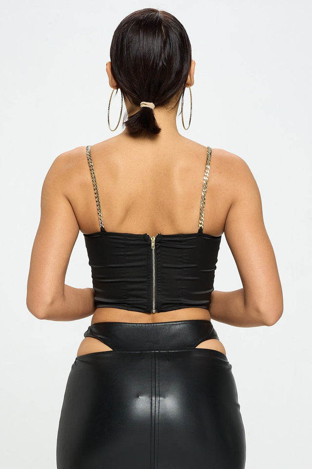 Brittney Gold Chain Strap Satin Solid Bustier Crop Top - Wear with style