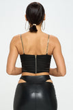 Brittney Gold Chain Strap Satin Solid Bustier Crop Top - Wear with style