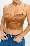 Brittney Gold Chain Strap Satin Solid Bustier Crop Top - Wear with style
