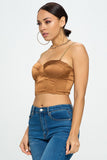 Brittney Gold Chain Strap Satin Solid Bustier Crop Top - Wear with style